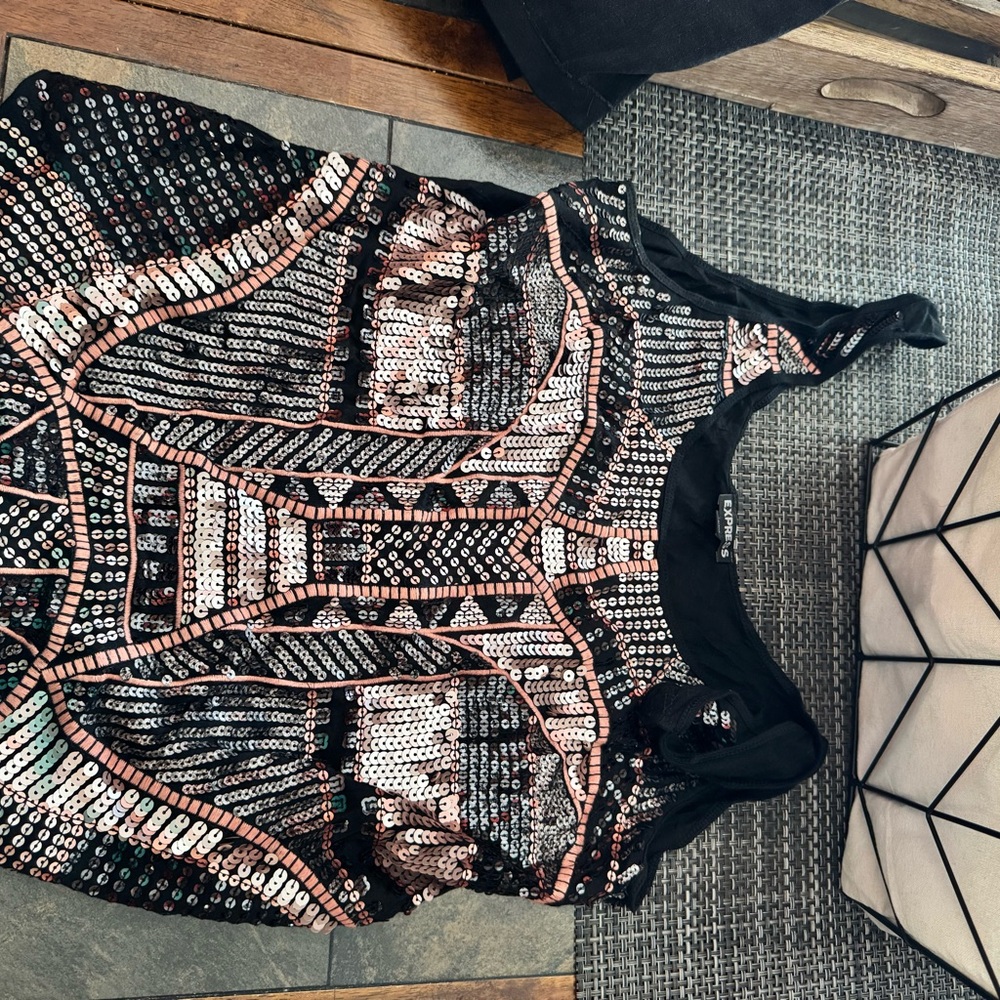 Express Black and Pink Sequin Top